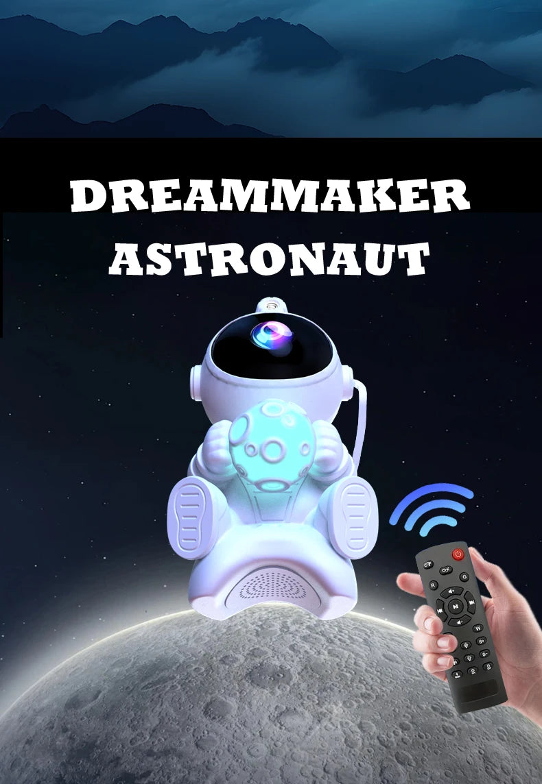 Proiettore galassia astronauta Proiettore luce notturna stella e luna Timer remoto Bluetooth 360 ° Angolo regolabile per regalo per bambini in camera da letto
