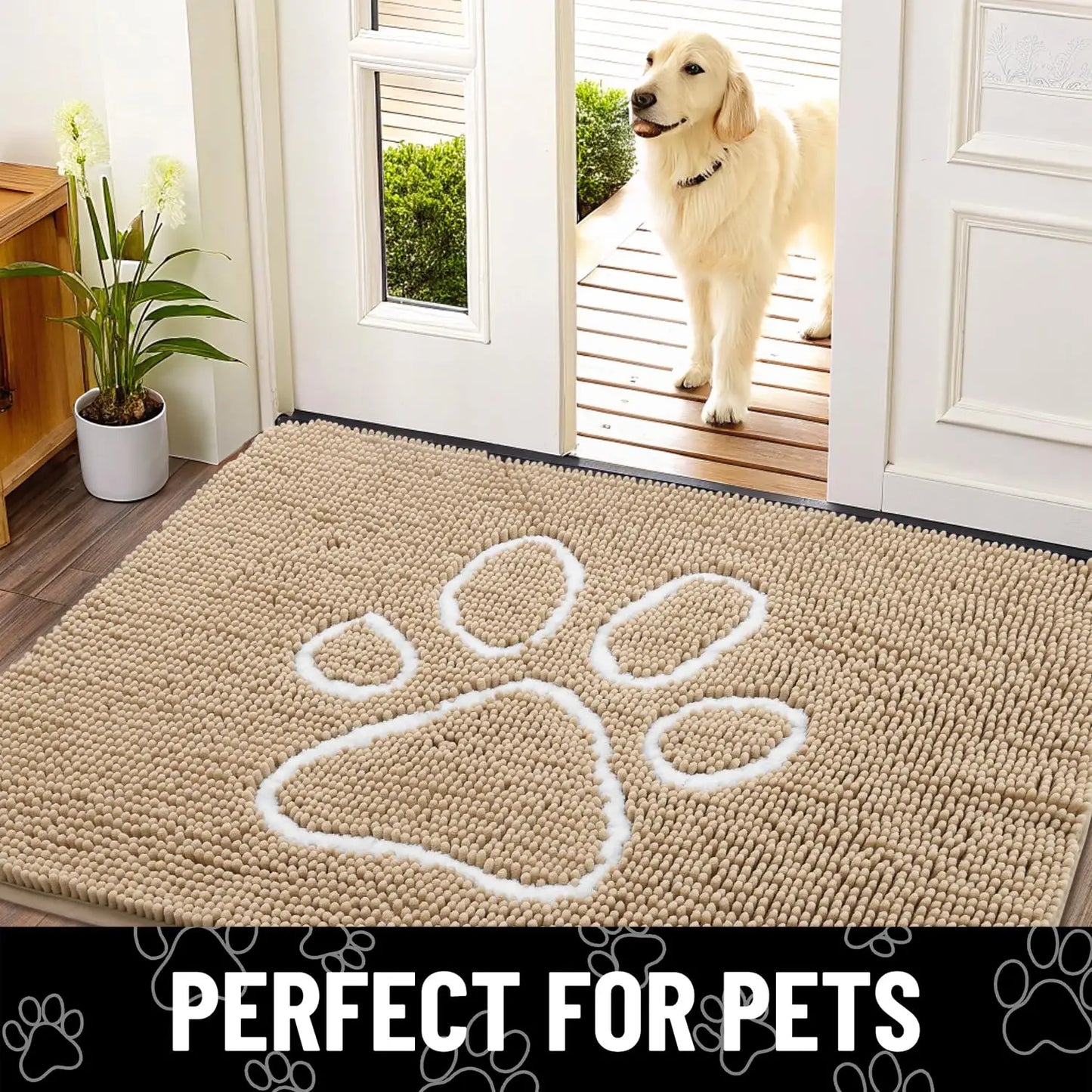 Zerbino Ciniglia Ultra Assorbente Design Zampe Lavabili Antiscivolo Asciugatura Rapida Porta Cane Fangosi