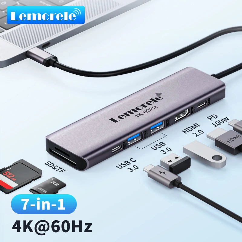 Lemorele Dock USB C 7in1 Hub HDMI 4K 60Hz USB 3.0 PD 100W Carica Per MacBook Pro Laptop