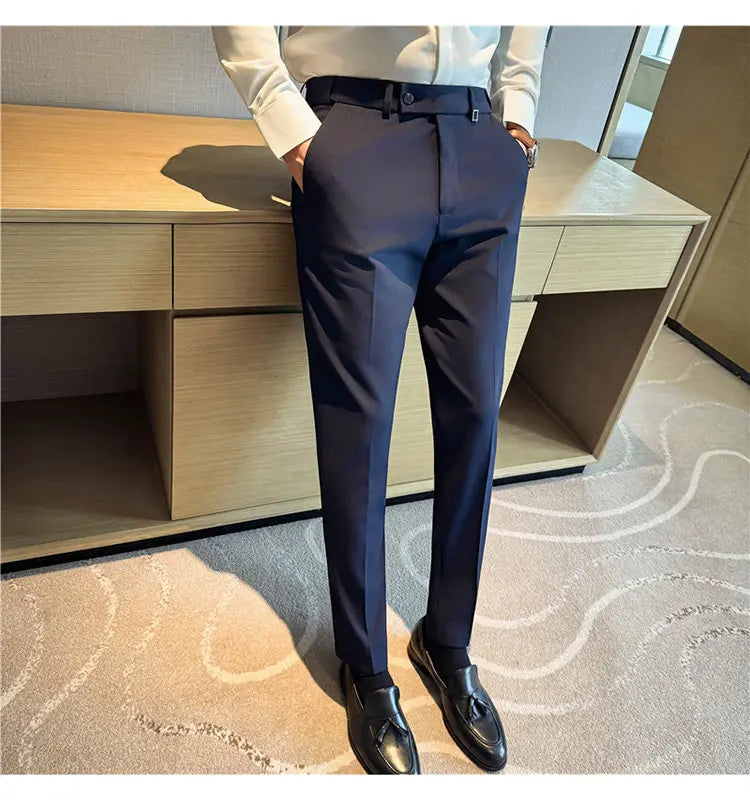 Pantaloni Da Uomo 2026 Primavera Slim Fit Eleganti Elasticizzati Tinta Unita Business Casual Pantaloni Da Ufficio
