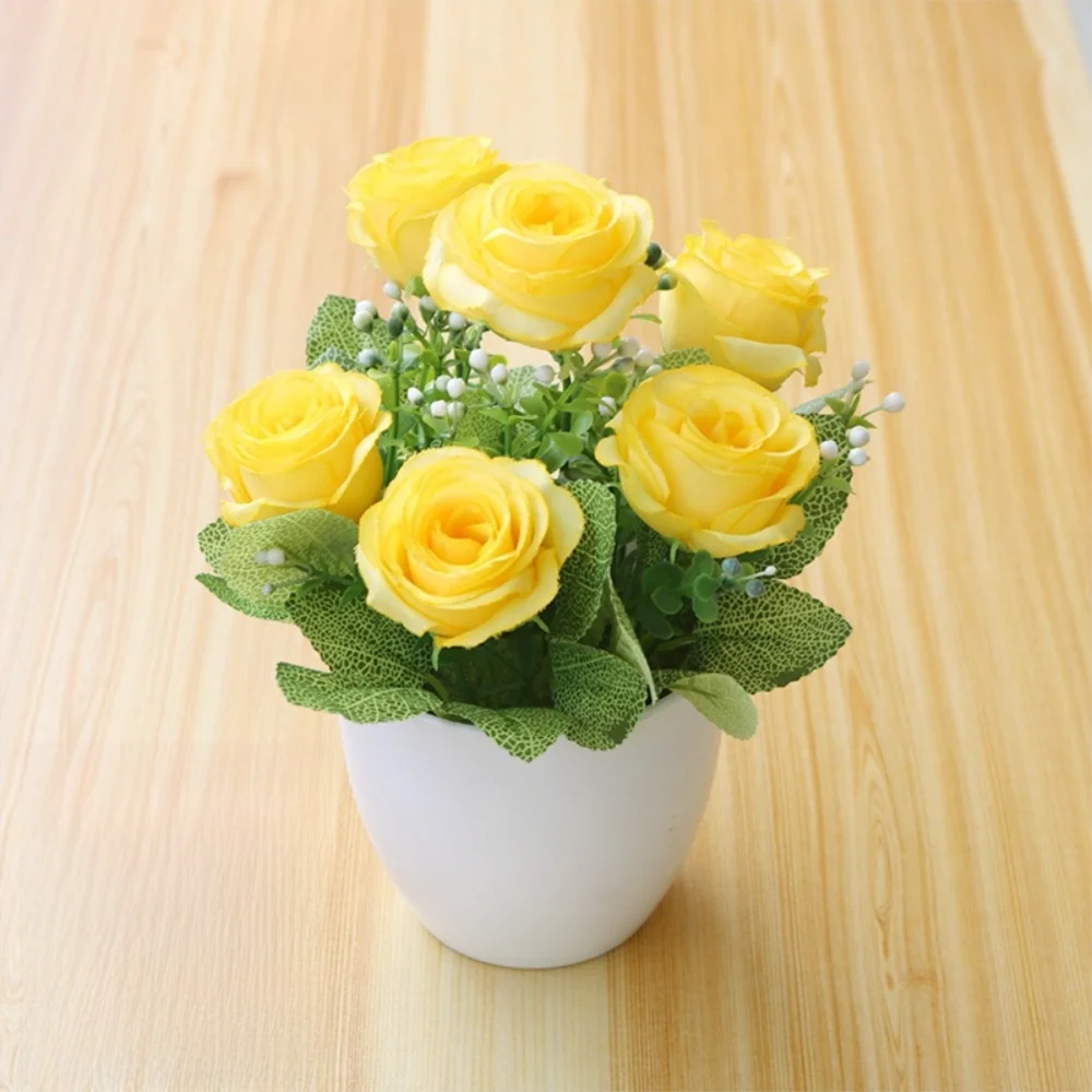 Rosa Artificiale In Vaso Plastica Multicolore Piante Finte Ornamentali Per Interni Ed Esterni Decorazione Giardino