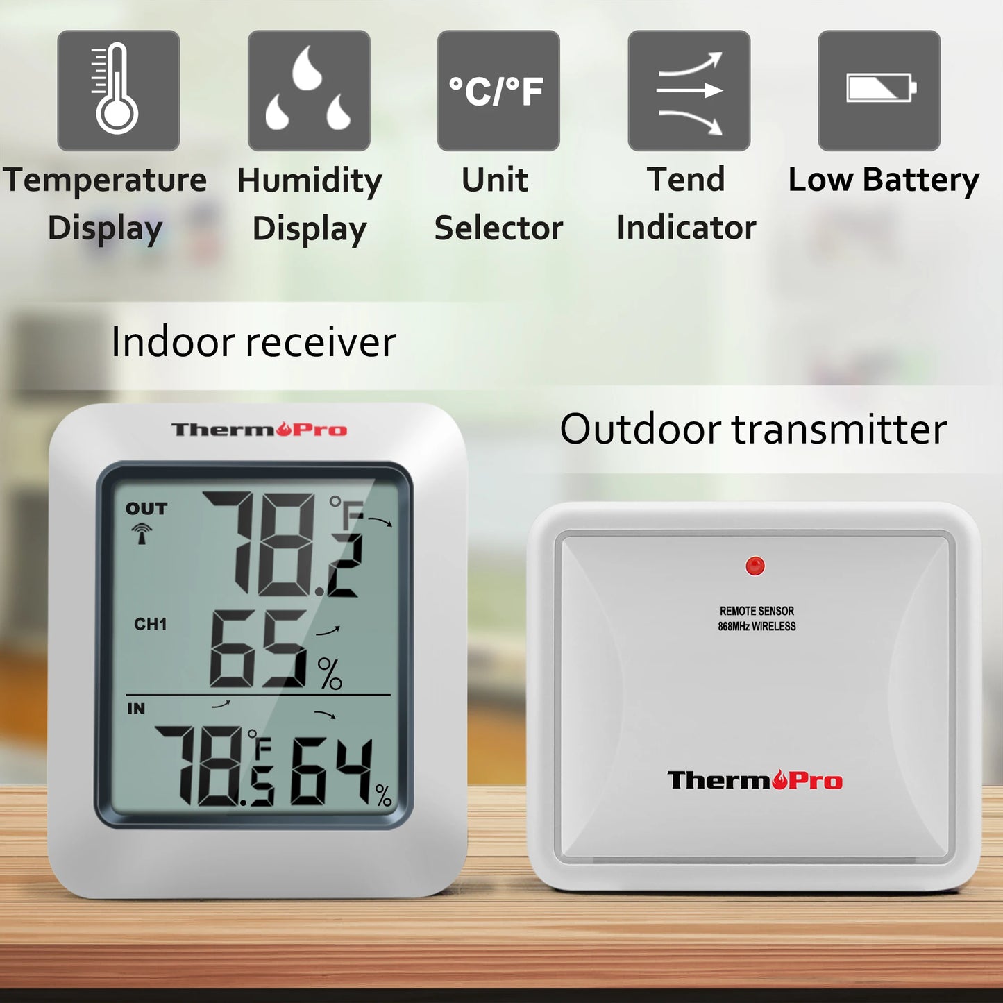 ThermoPro TP60C 60M Stazione Meteorologica Igrometro Digitale Wireless Interni Ed Esterni Per La Casa