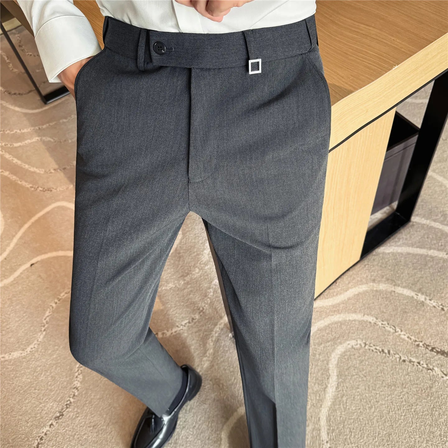 Pantaloni Da Uomo 2026 Primavera Slim Fit Eleganti Elasticizzati Tinta Unita Business Casual Pantaloni Da Ufficio