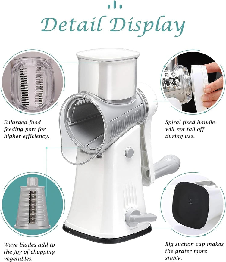 LMETJMA 5 In 1 Grattugia Rotante Per Formaggio Verdura Mandolino Julienne Affettatrice Waffle Cutter Noci Chopper JT247