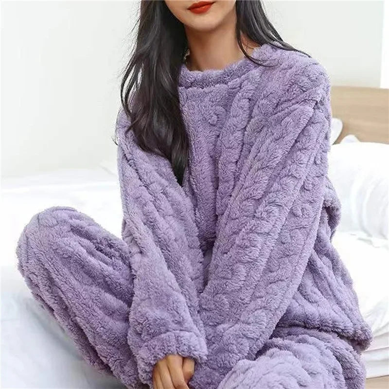 Pigiama Da Donna In Velluto Jacquard Caldo Corallo Morbido Inverno Accogliente Natale Regalo Di San Valentino