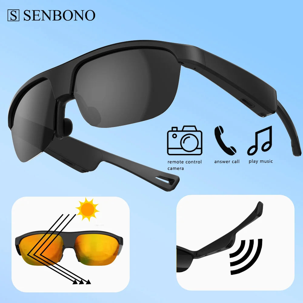 Occhiali Intelligenti Da Uomo Con Cuffie Bluetooth 5.0 Occhiali Da Sole Sport Per Esterni Musica Fotocamera Chiamate Assistente Vocale