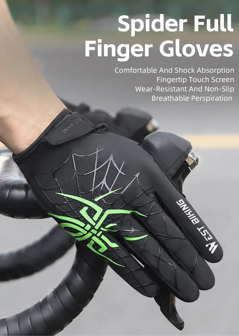 West Biking Guanti da Ciclismo Mezze Dita Con Motivo Ragni Cool Spider Estivo MTB Guanti da Strada Touch Screen