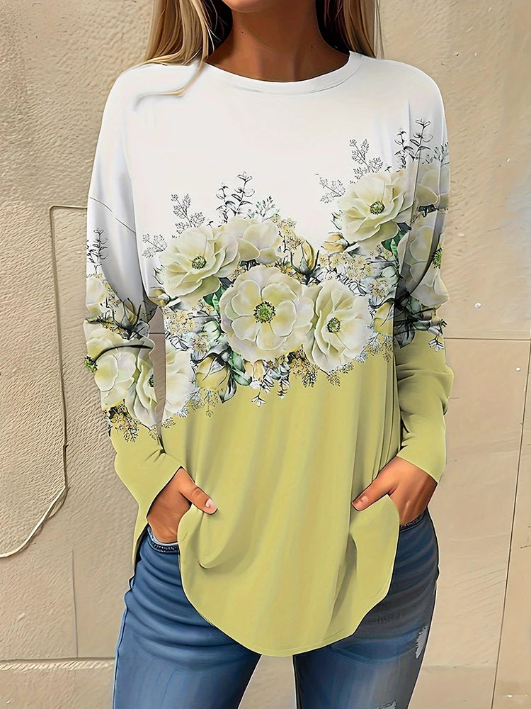 Magliette Calde Da Donna Per Autunno Inverno Maniche Lunghe Stampe Fiori 3D Casual Street Style