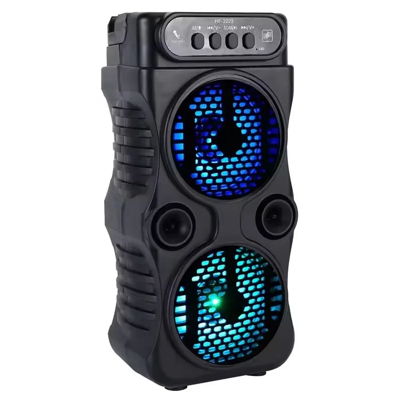 Altoparlante Wireless Esterno Portatile Doppio Subwoofer Tre Pollici Bass Boost Radio FM Scheda TF USB Karaoke Domestico