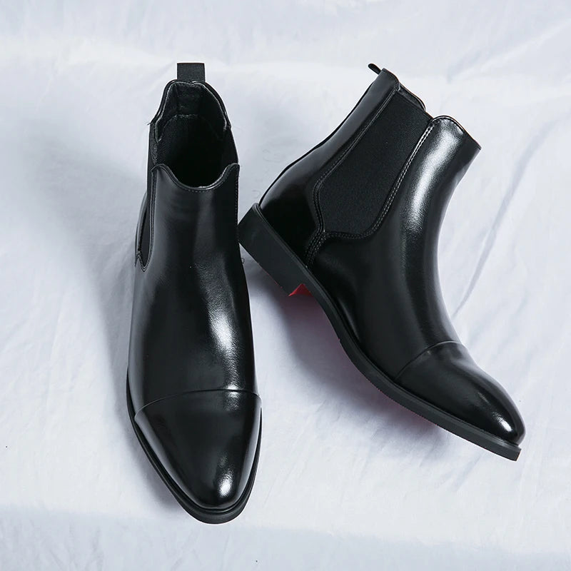 Stivaletti Chelsea Uomo Slip On Con Punta Tonda E Suola Rossa In PU Spedizione Gratuita Taglia 38 46 Scarpe Da Uomo