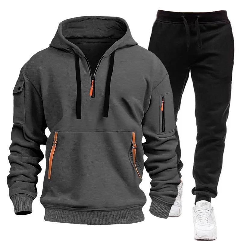 Set Felpe Con Cappuccio E Pantaloni Sportivi Da Uomo Per Esterno Autunno Inverno Fitness