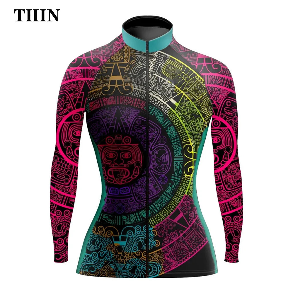 Maglia Ciclismo Da Donna A Maniche Lunghe Stile Messico Primavera Autunno Inverno Con Fodera In Pile Leggera E Calda