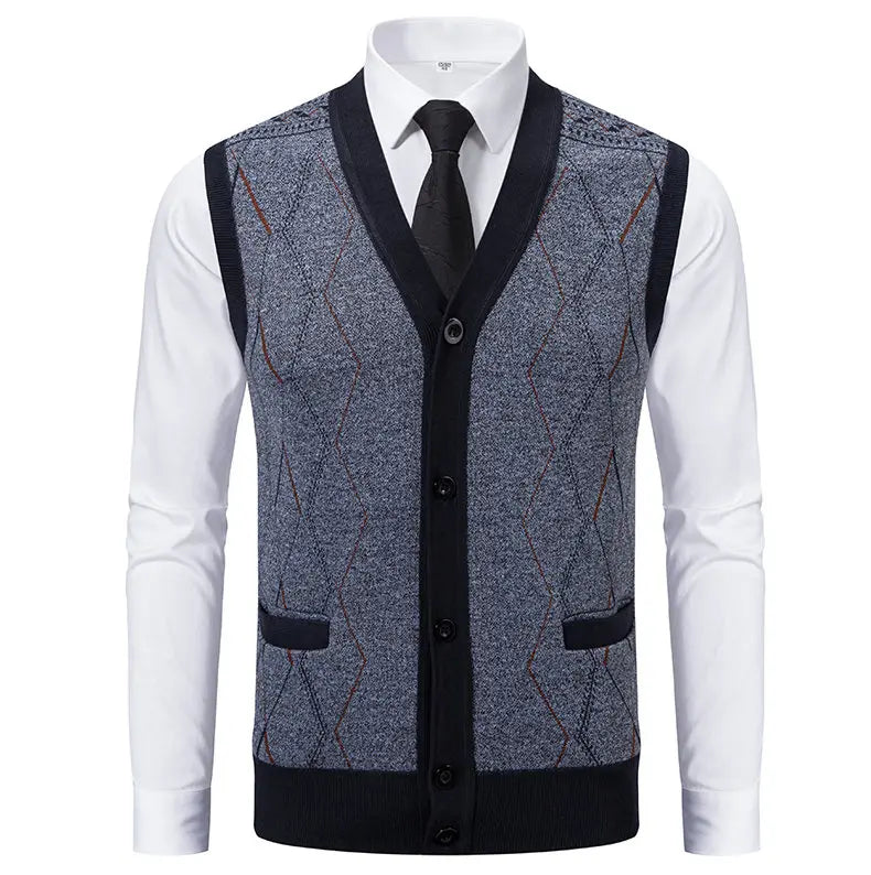 Gilet Da Uomo Con Scollo A V Senza Maniche In Maglia Lavorata Con Bottoni E Fodera In Pile Per Autunno Inverno