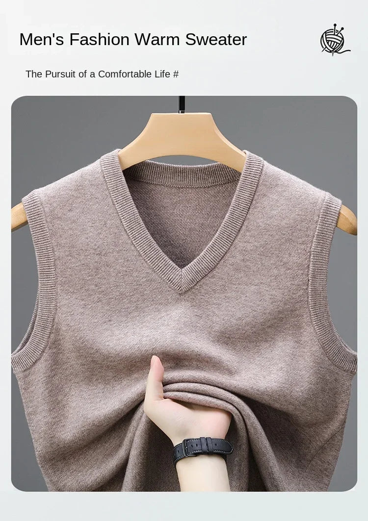 Gilet da Uomo Senza Maniche in Lana Cashmere Lavorato a Maglia Tinta Unita Autunno Primavera Alta Qualità