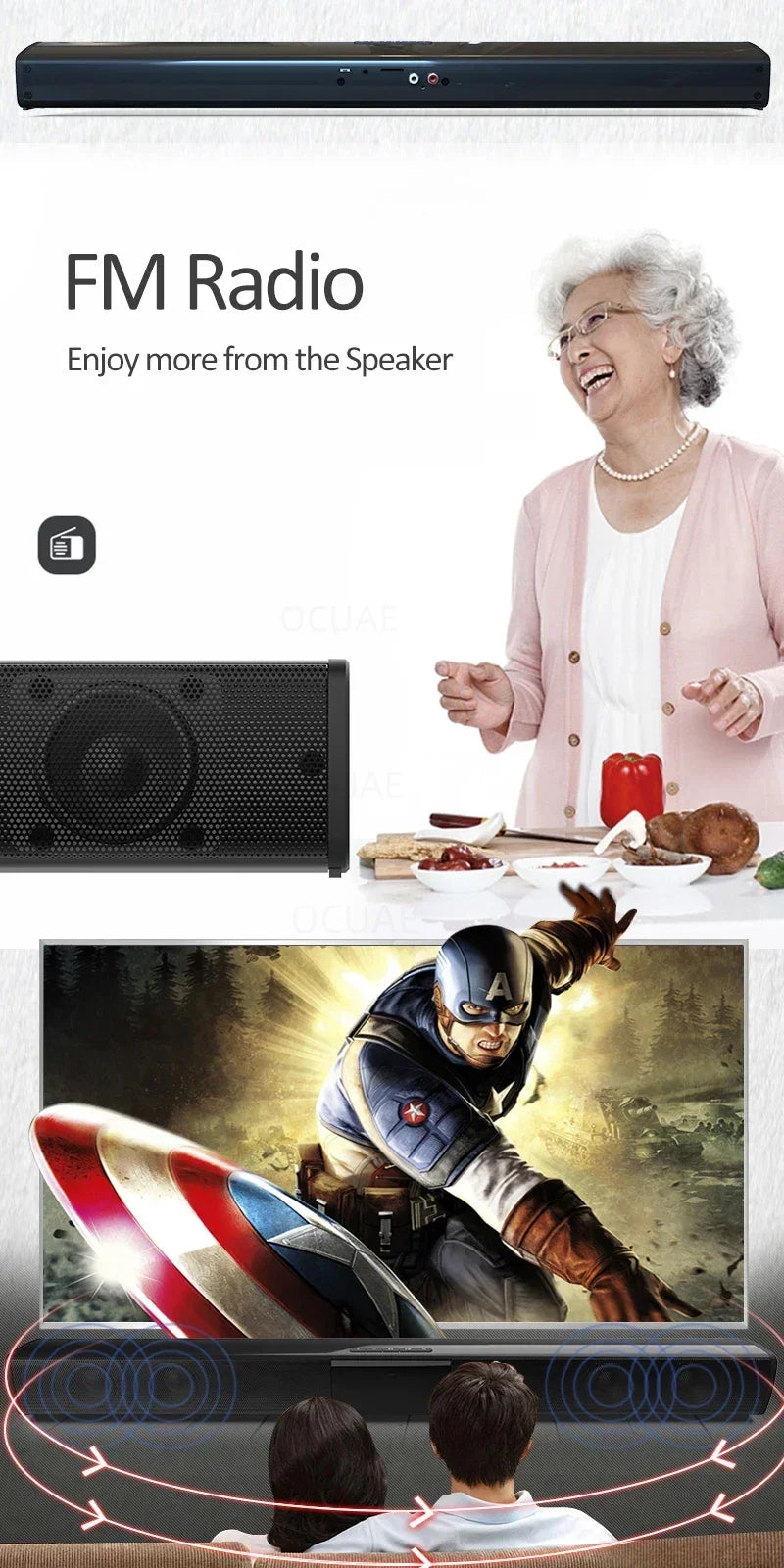 Barra Audio Portatile Potente Altoparlante Bluetooth Senza Fili Surround Stereo Per TV Subwoofer Radio FM Caixa De Som
