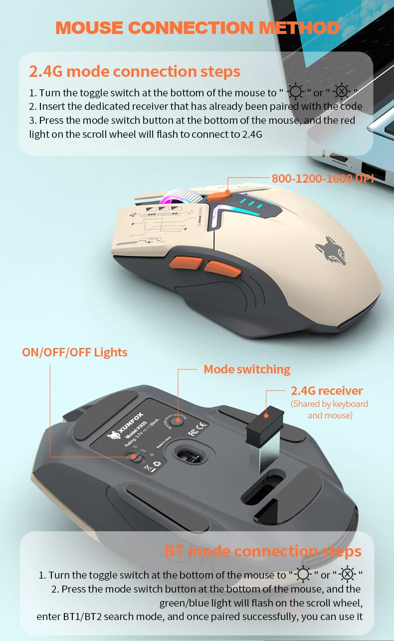 XUNFOX K920 Set Tastiera E Mouse Bluetooth Dual Mode Universali Per Laptop Ufficio E Gaming
