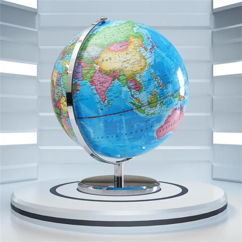 Globo Terrestre Inglese Diametro 20 Cm Con Illuminazione LED A Rotazione 360 Gradi E Base Metallo ABS Per Scrivania