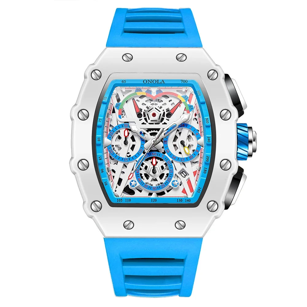 Orologio Da Uomo Di Lusso Onola Moda Casual Cinturino In Silicone Multifunzione Quarzo Impermeabile Bianco