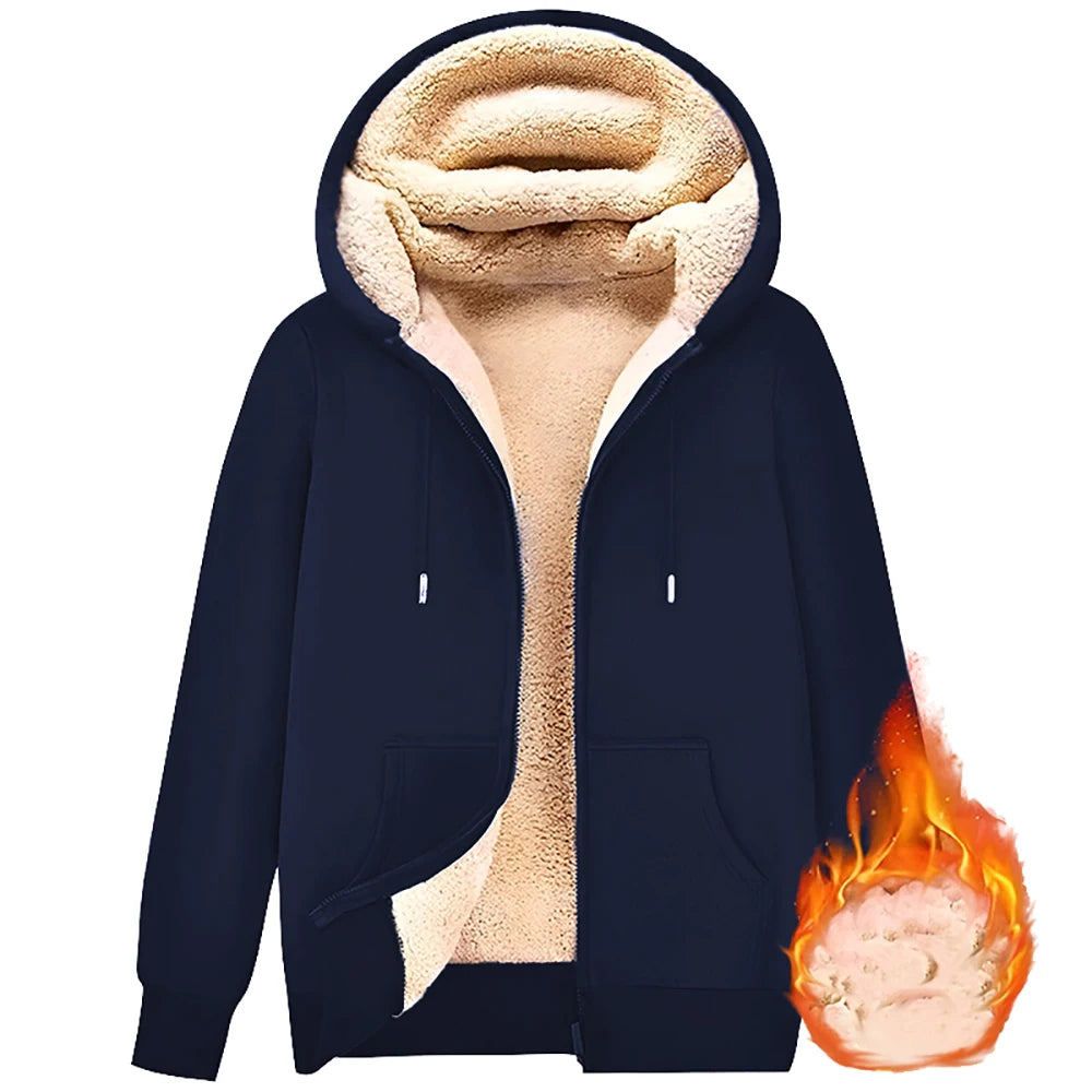 Felpa Cappotto Unisex Con Cappuccio Inverno Lana Di Agnello Tasche Frontali Cerniera Calda Foderata In Peluche Cardigan