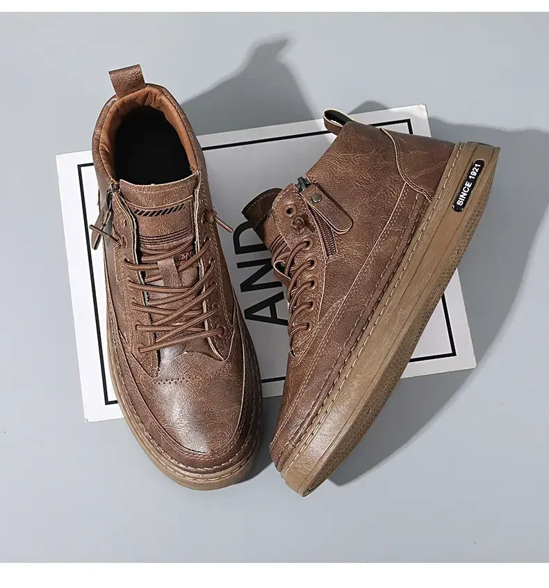 Stivali Da Uomo In Pelle Invernali Alti Scarpe Moda Stivaletto Casual Da Lavoro All Aperto Sneakers Maschili Novità