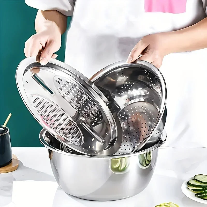 Colino In Acciaio Inossidabile 3 In 1 Verdure Affettatrice Grattugia Cestello Drenaggio Insalata Accessori Da Cucina
