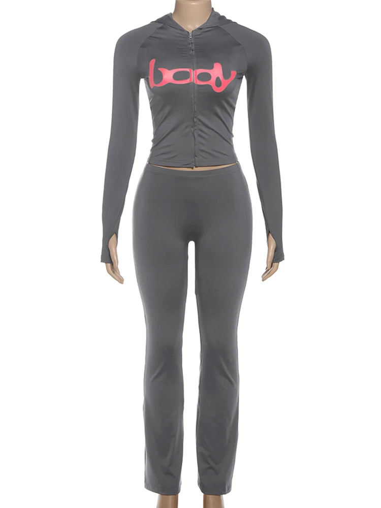 Tuta Due Pezzi Da Donna Con Giacca Cappuccio E Leggings Abbinati Slim Fit Streetwear Sportivo