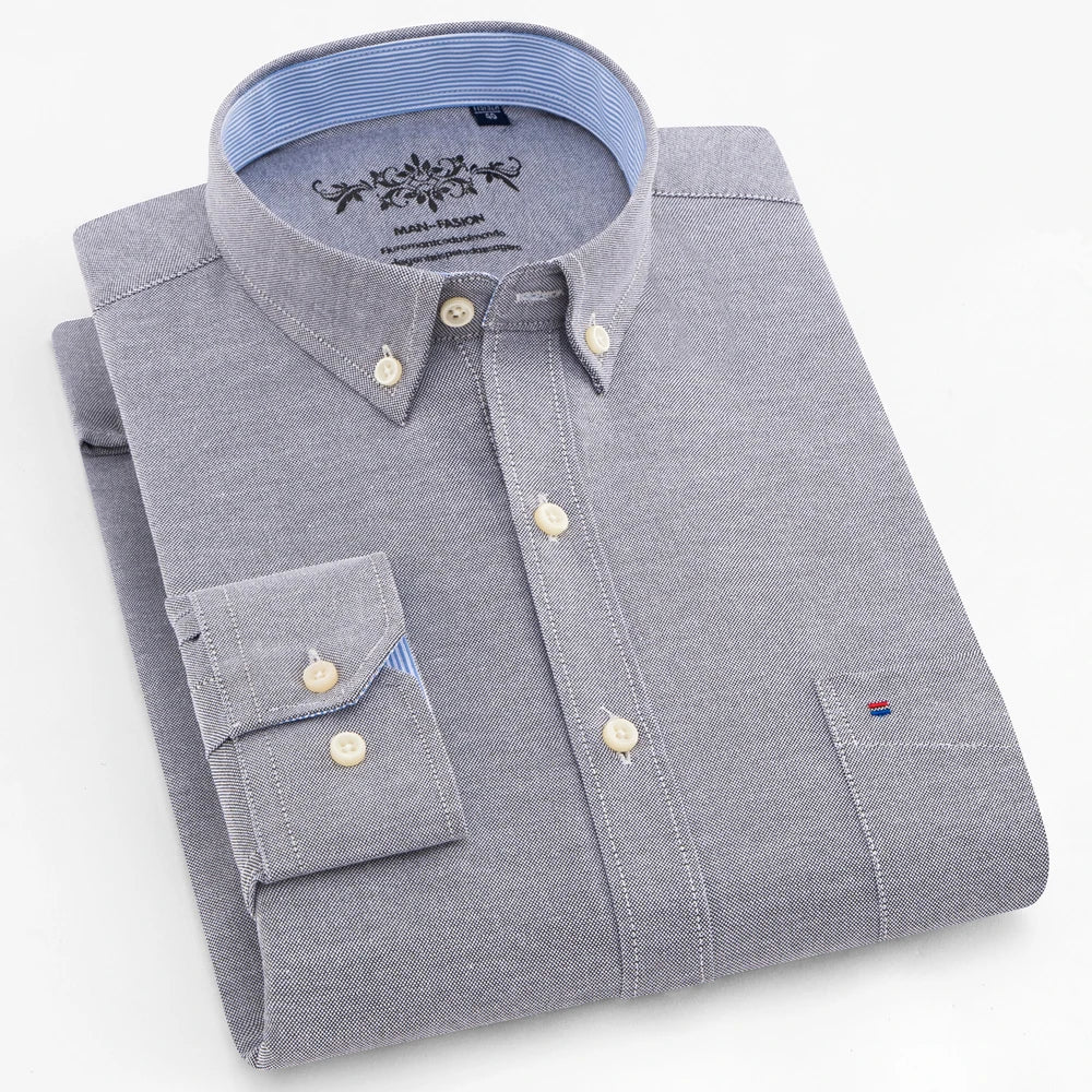 Camicia Uomo Solida Elegante Misto Cotone Traspirante Maniche Lunghe Formale Con Bottoni Vestibilità Regolare Risvolto