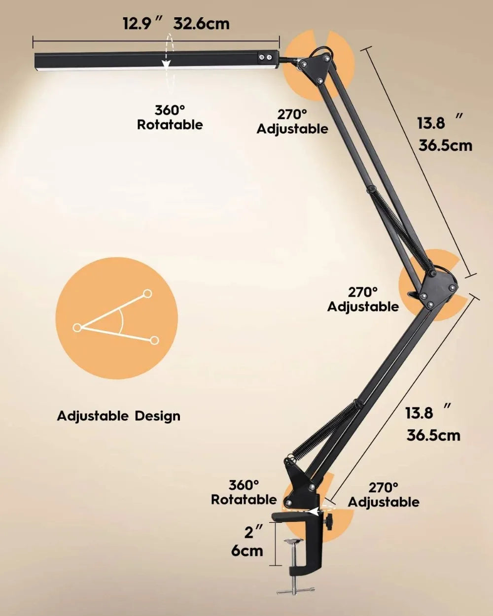 Lampada Da Scrivania Pieghevole A LED In Metallo Con Clip E Braccio Lungo Dimmerabile Tre Colori Regolabili Per Computer