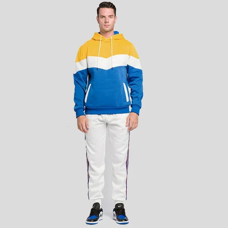 Felpa Patchwork Con Cappuccio Uomo Abbigliamento Casual Ampio Pile Caldo Streetwear Autunno Inverno Sportivo