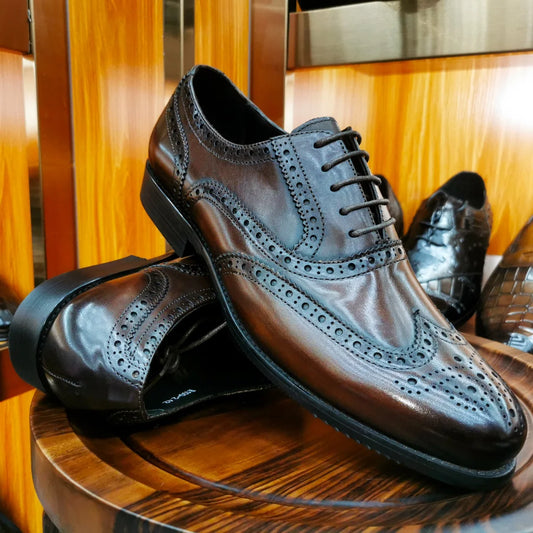 Scarpe Eleganti Da Uomo In Vera Pelle Brogue Punta Alare Oxford Con Lacci Per Matrimonio Nere E Marroni