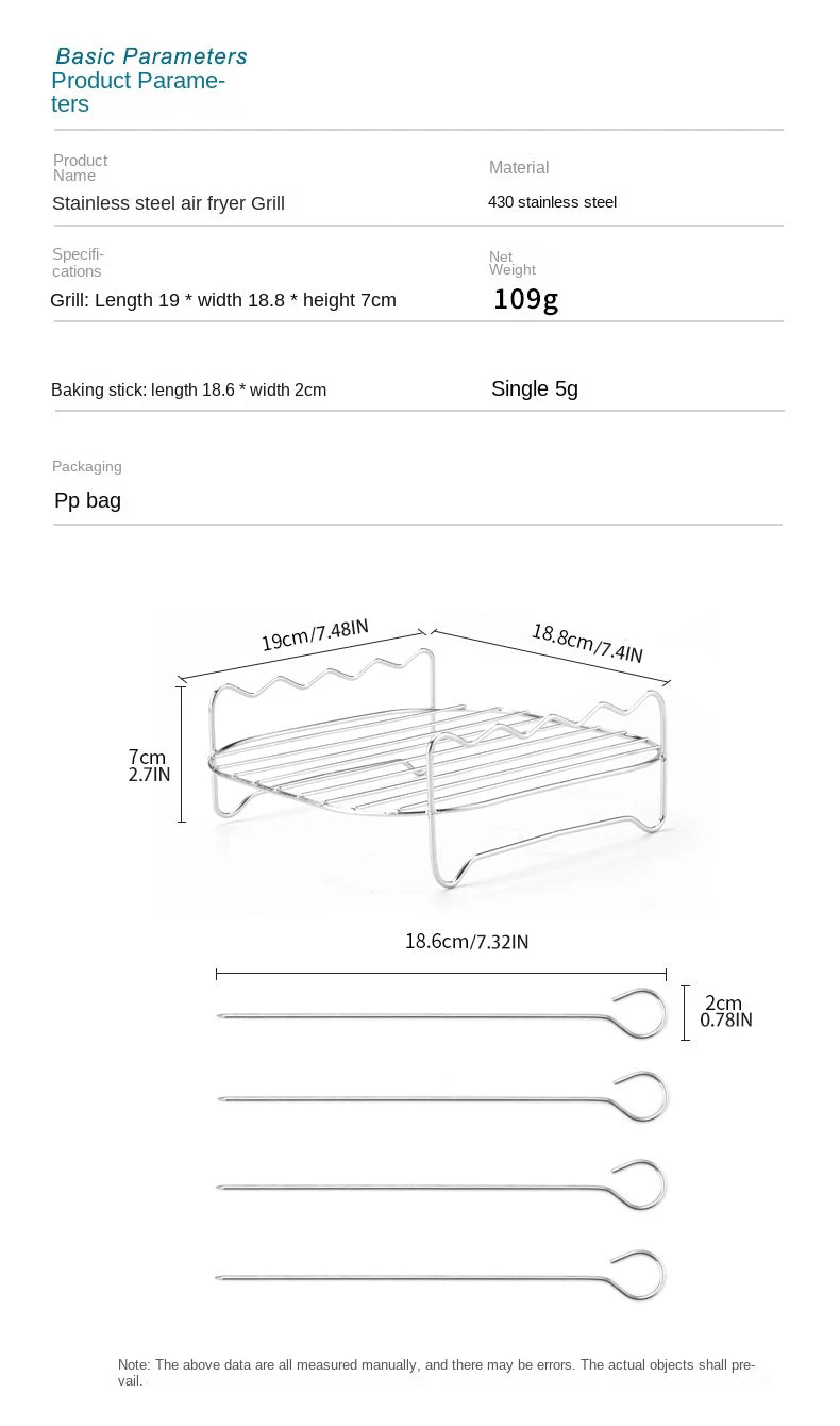 Set Grill Da Esterno Con Spiedini E Staffe Per Barbecue In Acciaio Inossidabile Per Friggitrice Ad Aria Quadrata