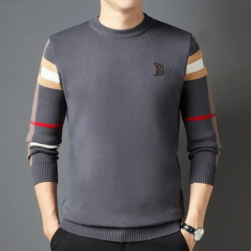 Maglione Da Uomo Lavorato A Maglia Pullover Autunno Inverno 2024 Morbido Caldo A Righe E Quadri Girocollo Moda Uomo