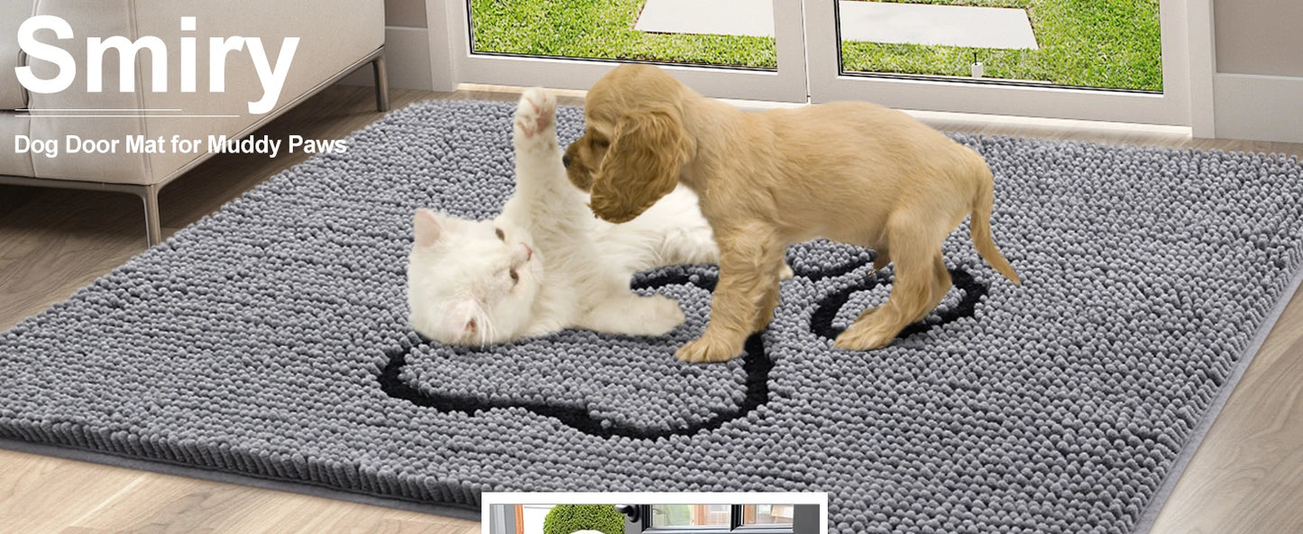 Zerbino Ciniglia Ultra Assorbente Design Zampe Lavabili Antiscivolo Asciugatura Rapida Porta Cane Fangosi