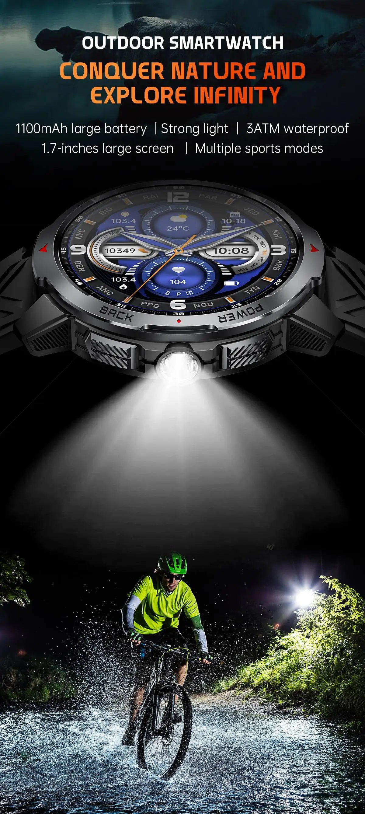 LIGE Smartwatch Da Uomo Bluetooth Chiamata Impermeabile 3ATM Batteria 1100mAh Bussola Esterna Per Sport Fitness