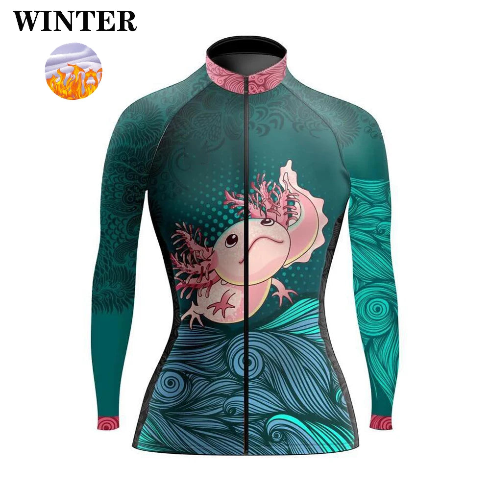 Downorup Maglia Ciclismo Donna Manica Lunga Tutta La Stagione Pile Caldo Leggera Modello L001