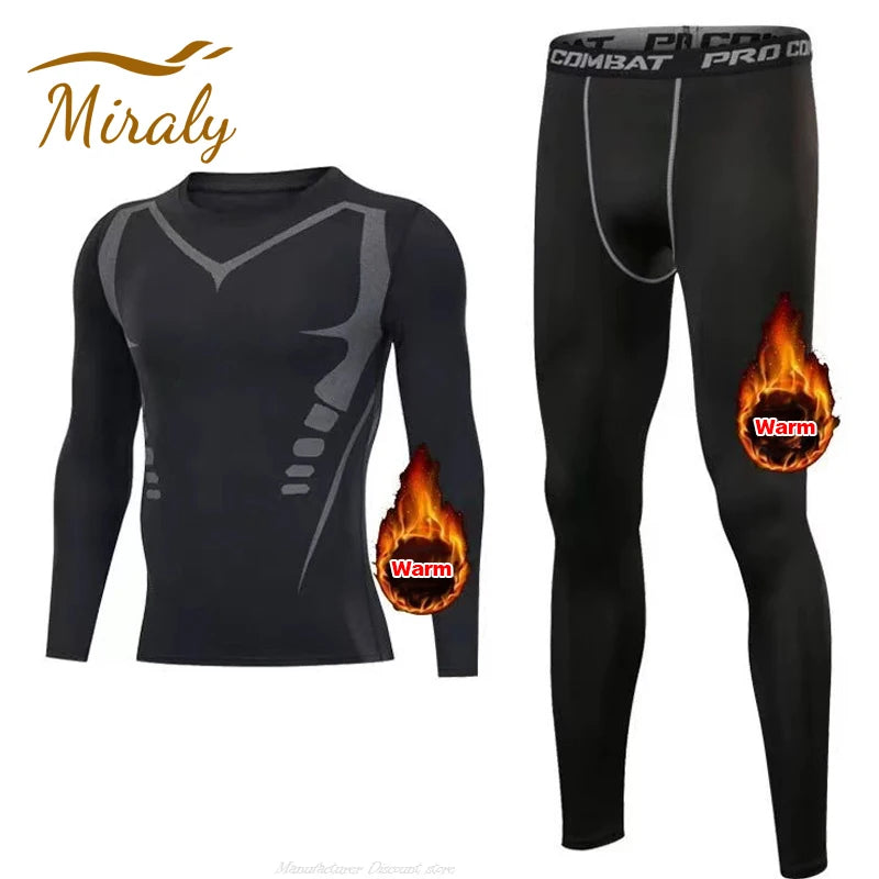 Nuovo Set Da Uomo Biancheria Termica 2 Pezzi In Pile Maglie Mutande Lunghe Collant A Compressione Per Fitness