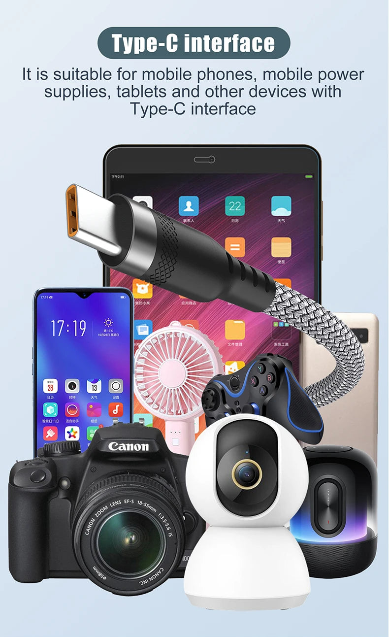 Cavo di Ricarica USB Tipo C 6A Esteso 1m 2m 3m 5m 8m Compatibile con Huawei Xiaomi OnePlus Oppo Vivo Treccia Durevole