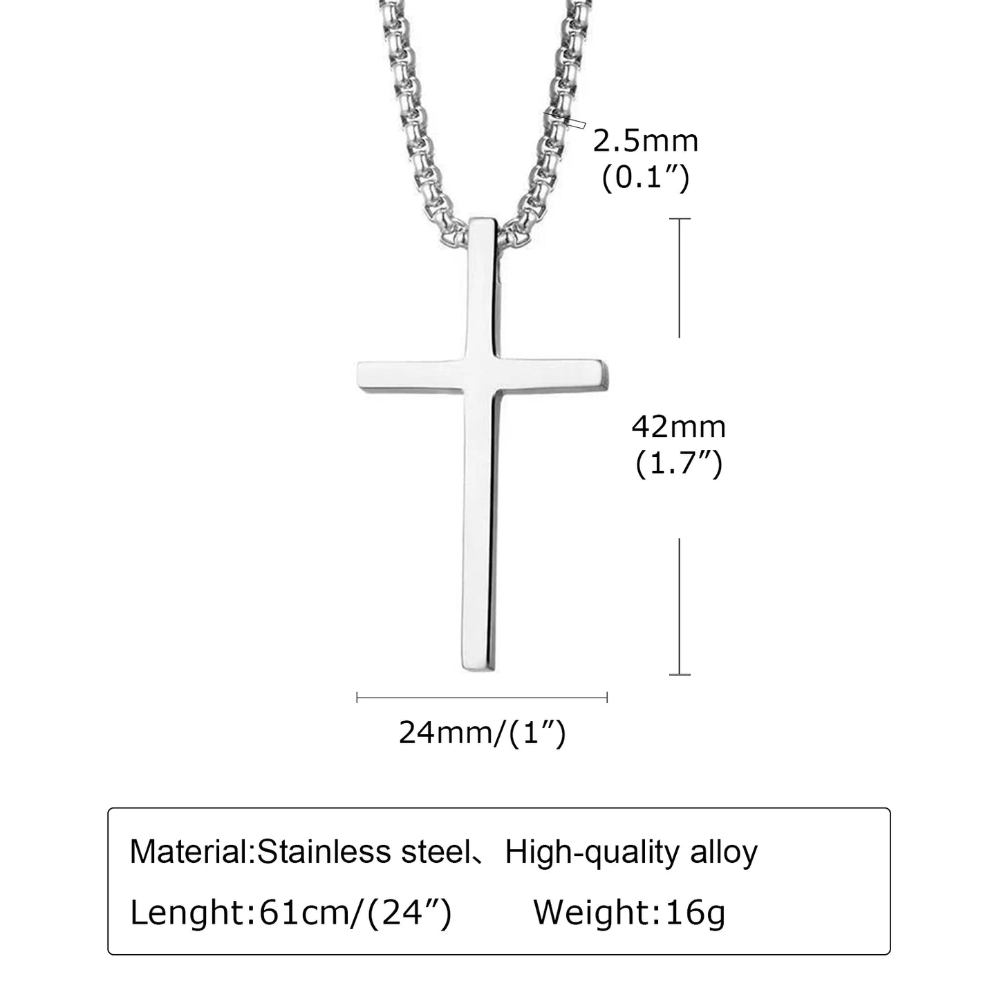 Collana Con Croce Vnox In Acciaio Inossidabile Catena A Scatola Argento Nero Per Uomo E Donna Lunghezza 55 Cm O 60 Cm