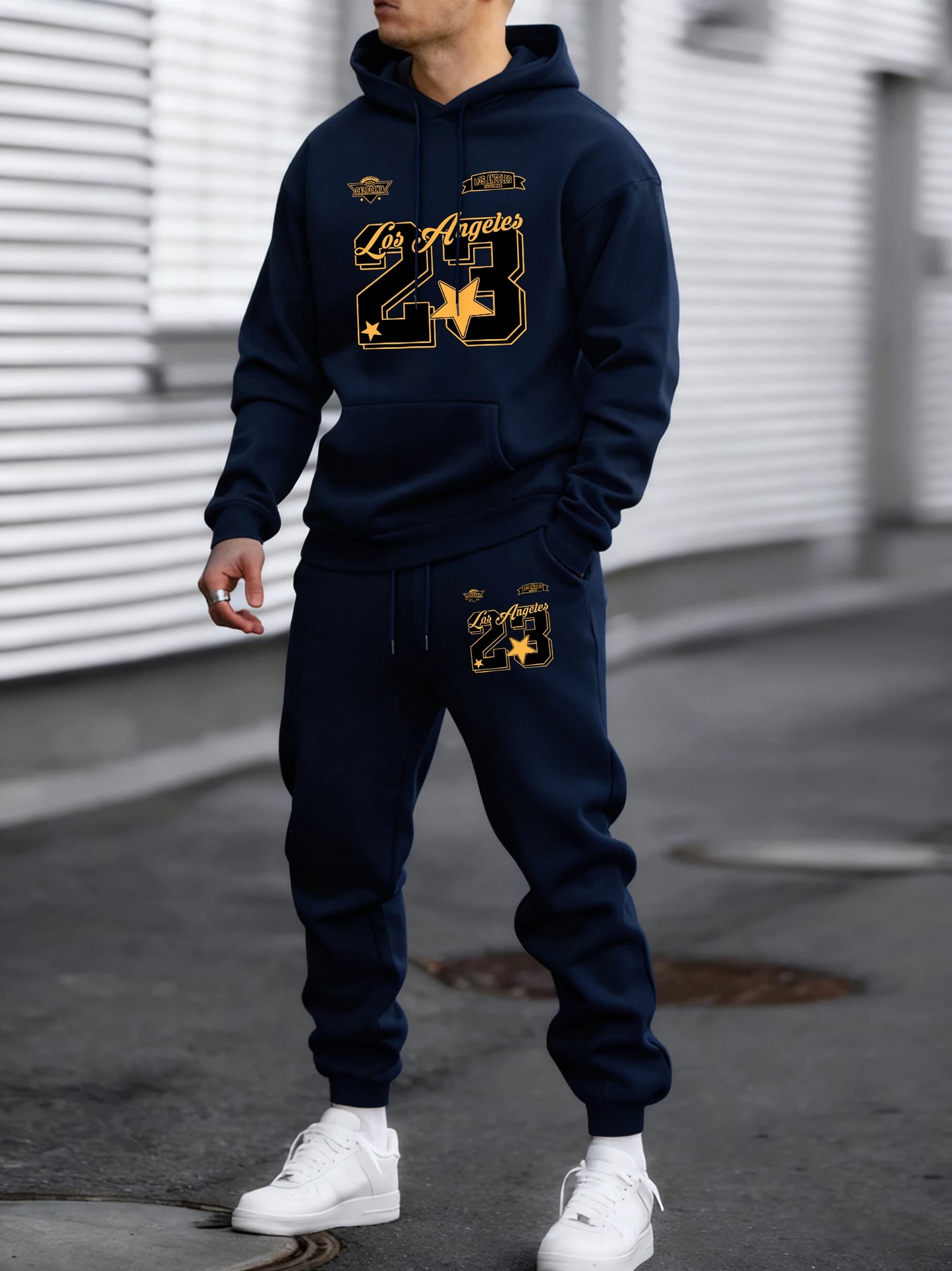 Felpa Con Cappuccio Uomo Autunno Inverno Set Pantaloni Lunghi In Pile Con Tasche Stampa Numero 23 Los Angeles California