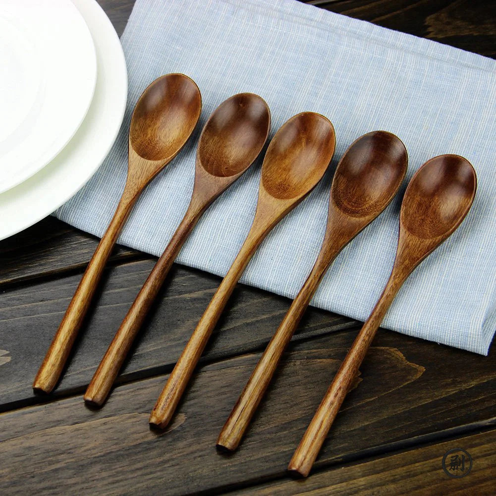 Set 5 Pezzi Cucchiai In Legno Con Mestolo Cucchiai Da Zuppa E Forchetta Ecologici Naturali Per Cucinare
