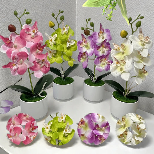 Orchidee Artificiali Con Vaso Bianco Pianta Finta Seta Decorazione Domestica Fiori Finti