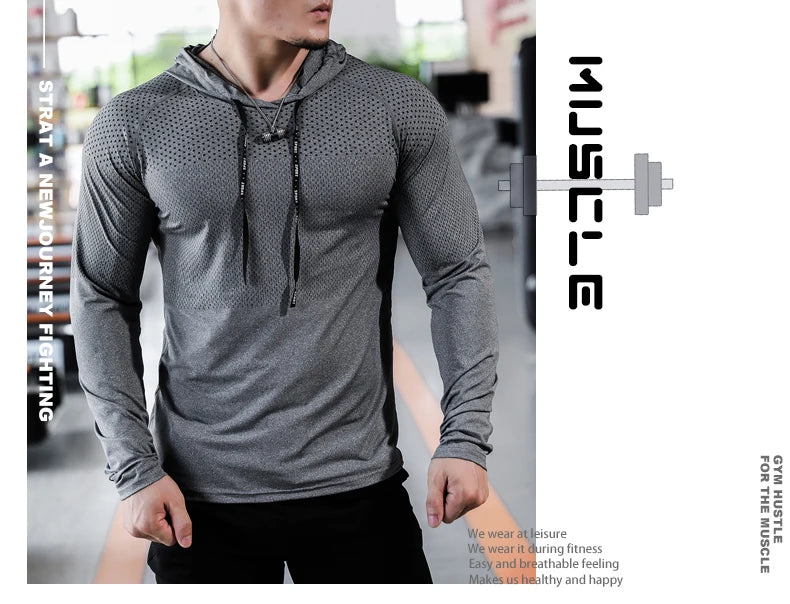 Tuta fitness da uomo Corsa sportiva Felpa con cappuccio Pantaloni da palestra Camicie da allenamento all'aperto con cappuccio Top Abbigliamento Felpa da allenamento muscolare