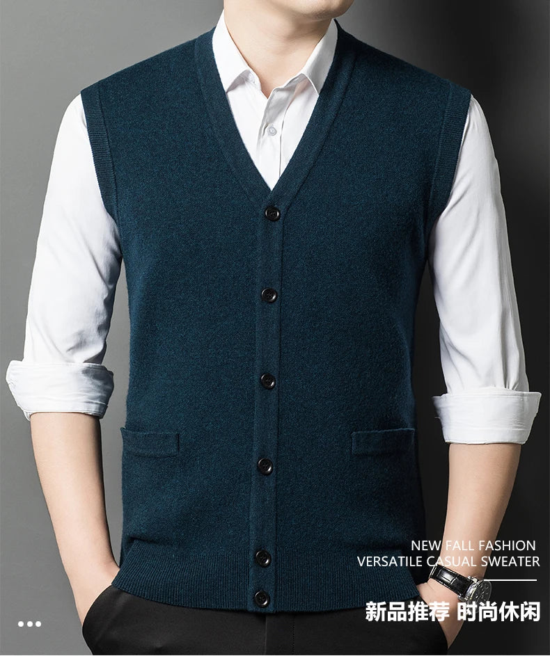 Gilet Spesso In Lana Di Pecora Uomo Casual Scollo A V Caldo Autunno Inverno Cardigan Monopetto In Lana Di Cashmere