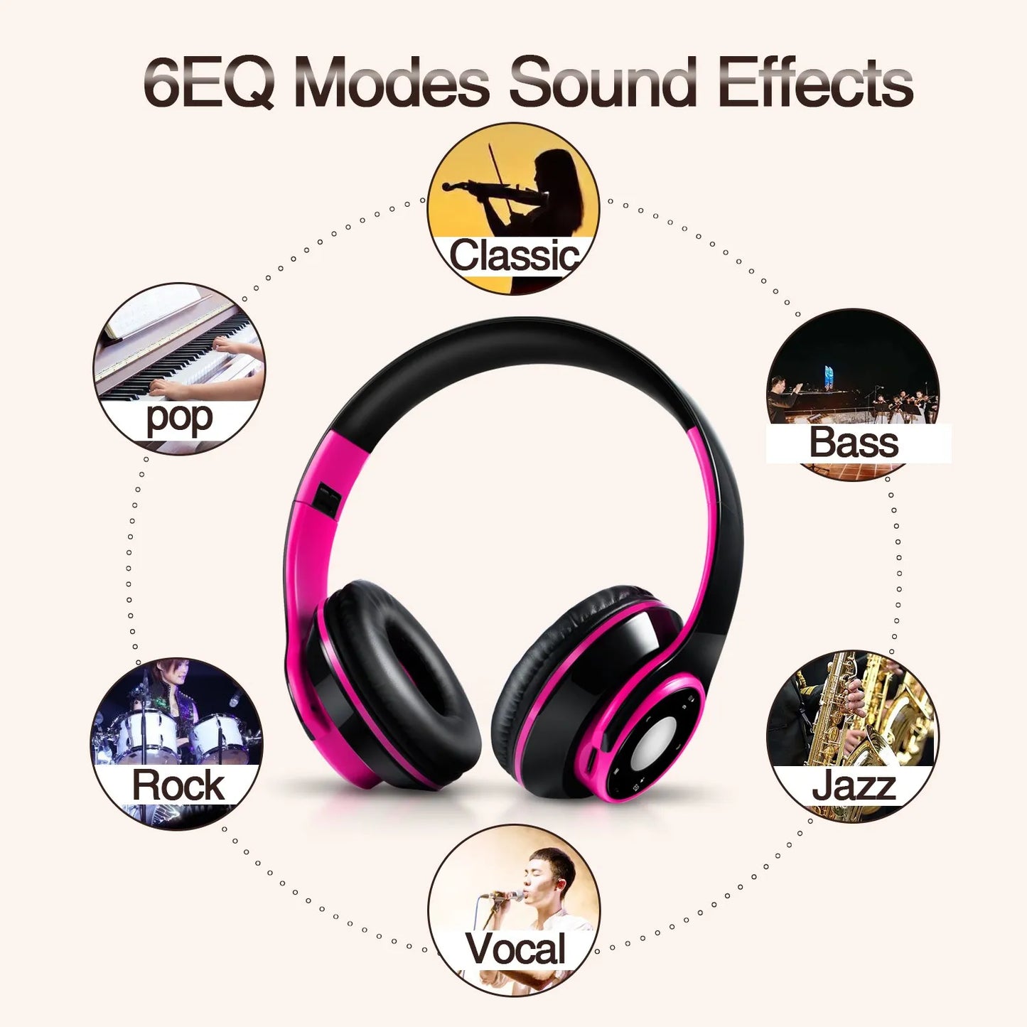 Auricolari Colorati Wireless Bluetooth 5.3 Lettore Mp3 Integrato Cuffie Sportive Pieghevoli Suono Stereo Per Cellulare