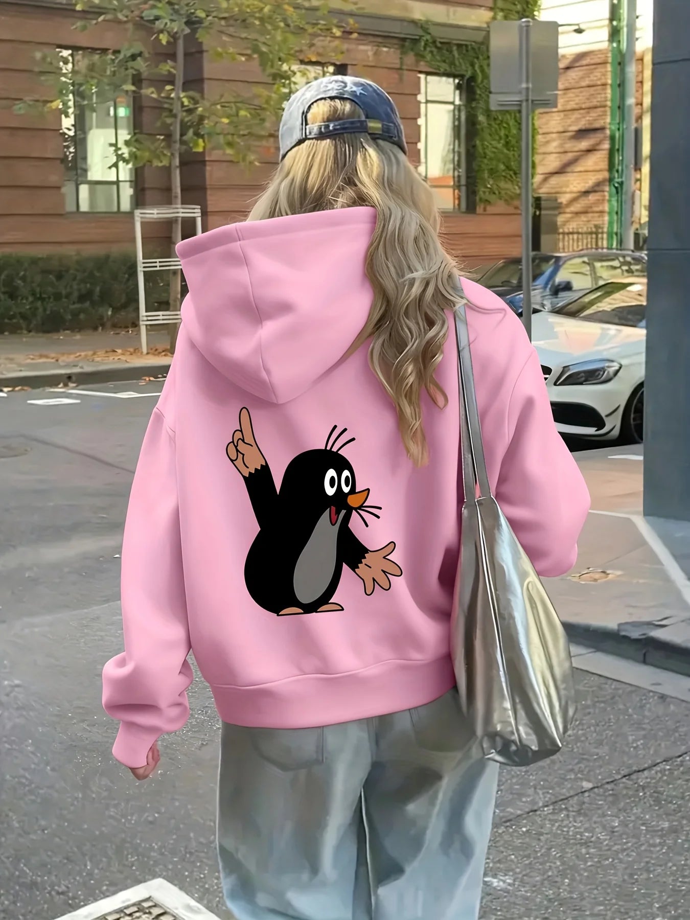 Felpa Donna Autunno Inverno Calda Ampia Casuale Con Cappuccio Maniche Lunghe In Pelle Scamosciata Stampata