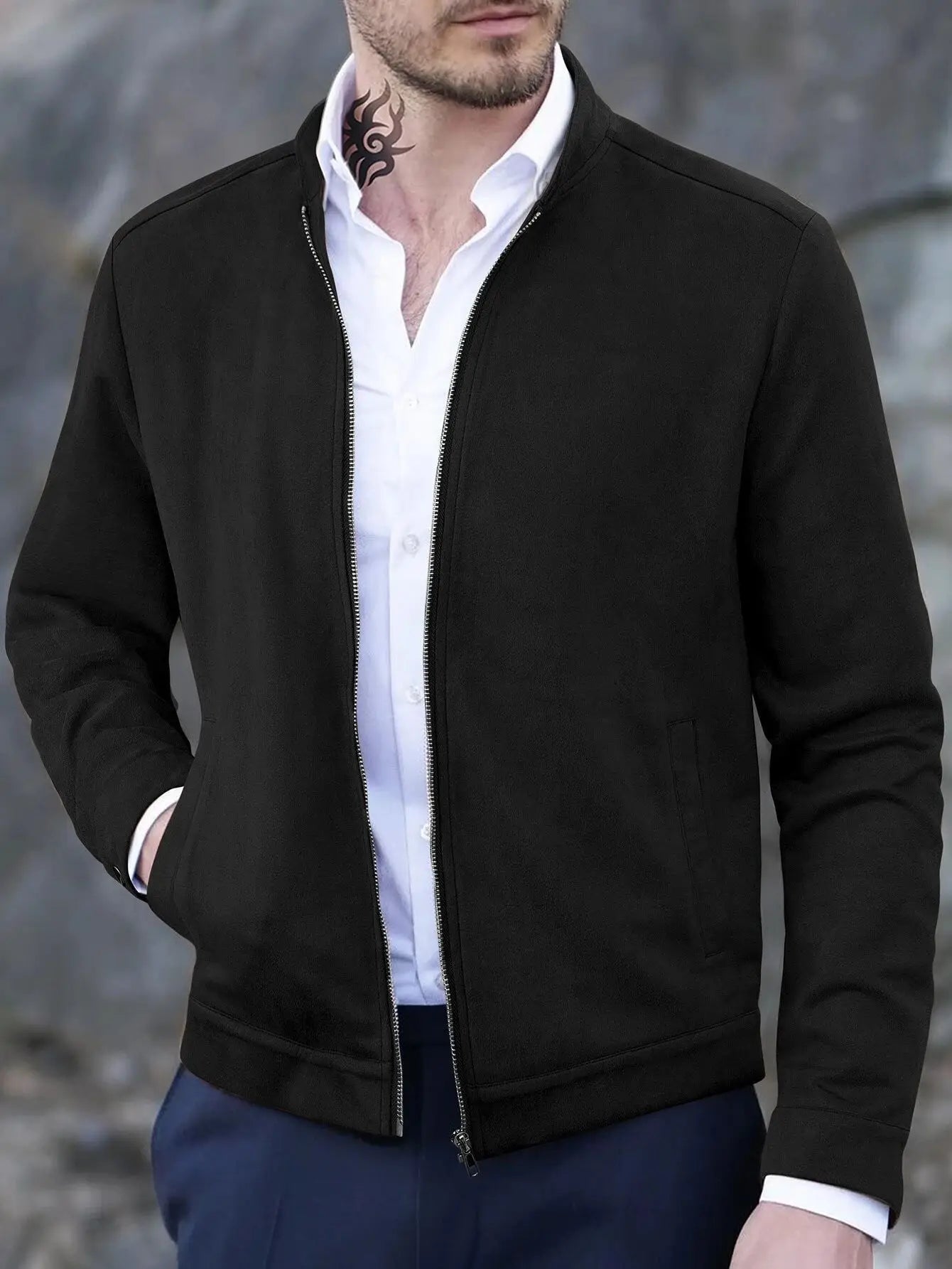 Giacca Uomo Slim Fit Colletto Coreano Autunno Inverno Casual Business Con Cerniera