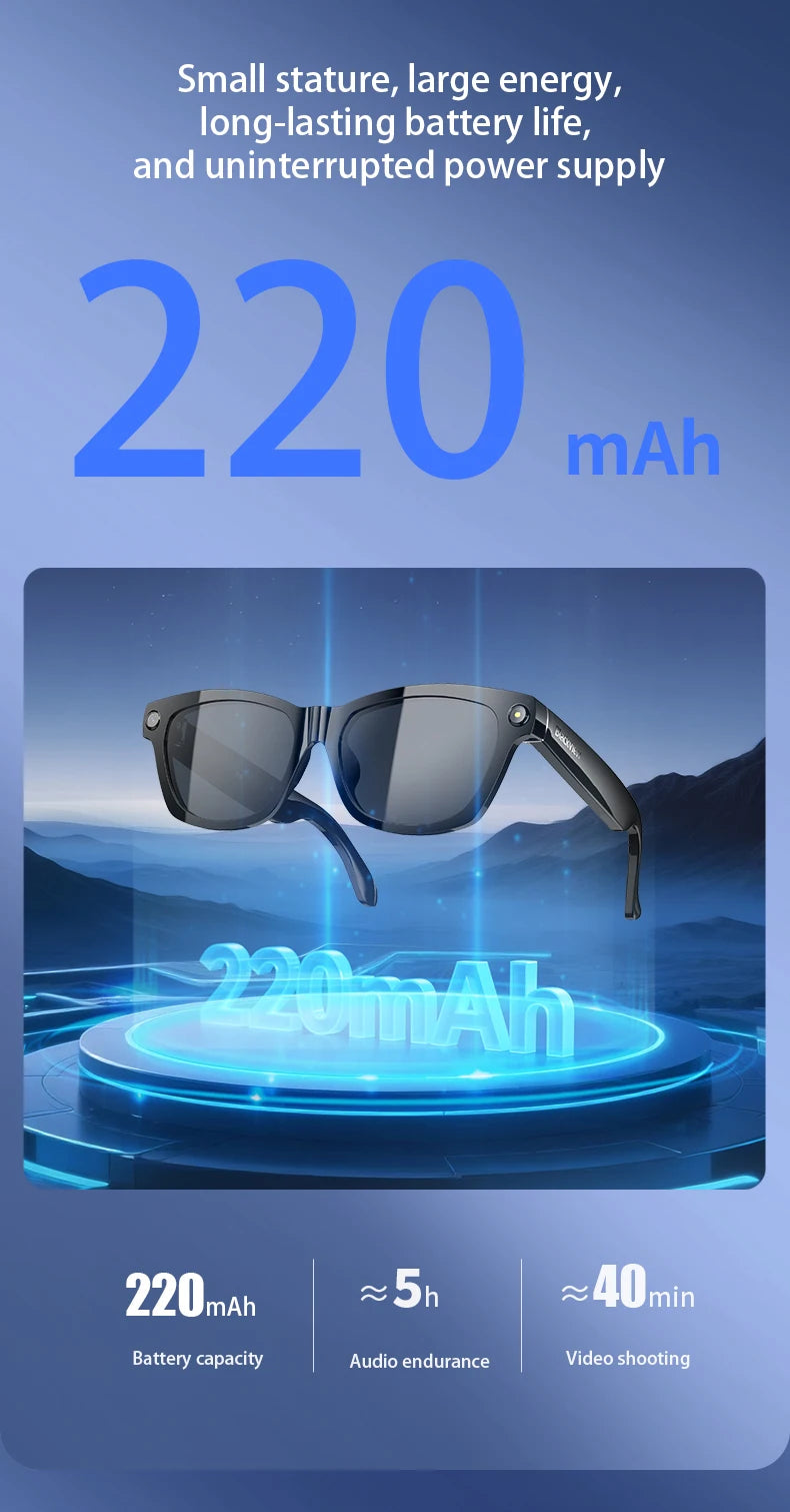 Occhiali Intelligenti Blackview BV100 Fotocamera HD Batteria Bluetooth 5.4 220 mAh Microfono Cancellazione Rumore