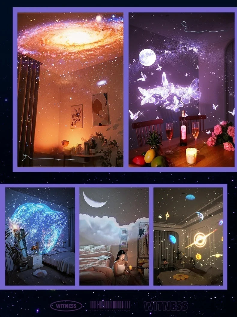 Meteor Dinamico 12 in 1 Lampada Proiettore Galaxy Ultra Trasparente Rotante con Lettore Musicale Regalo per Bambini