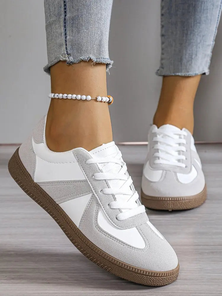 Scarpe Sportive Da Donna Vulcanizzate Piatte Stringate Colori Misti Moda Autunno 2025 Comode Casual