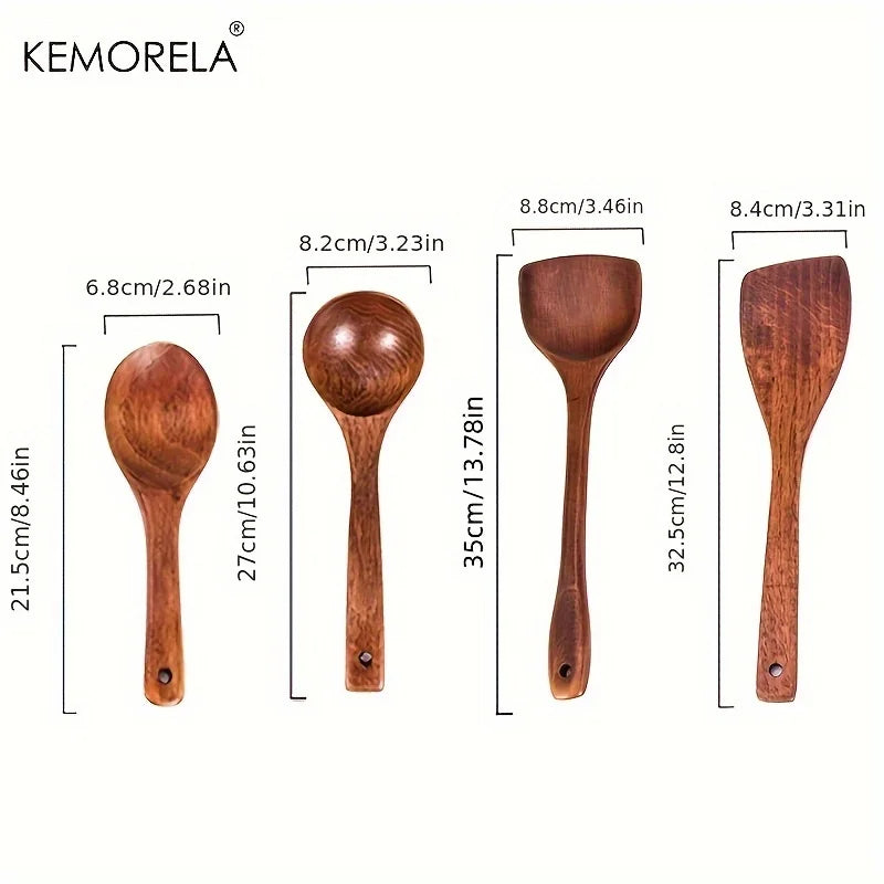 Kemorela Set Utensili Cucina In Legno 4 Pezzi Paletta Spatola Cucchiaio Pala Antiaderente Per Cottura